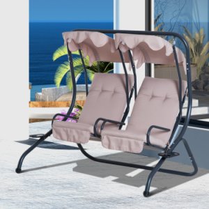 Outsunny 2-Seater Swing Chair, Steel-Beige