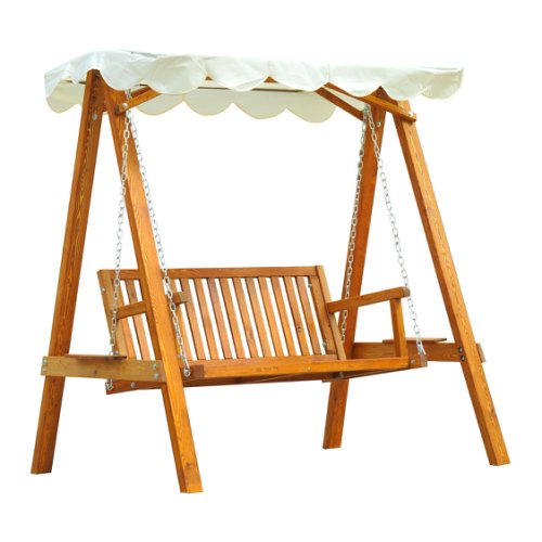 Outsunny 2 Seater Wooden Wood Garden Swing Chair Seat Hammock Bench Furniture Lounger Bed Wood New(Cream) | Aosom Ireland