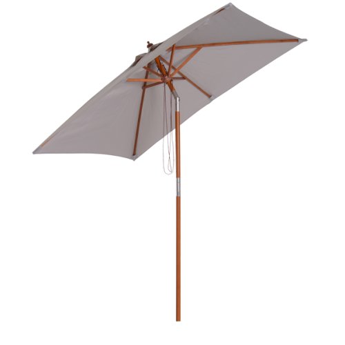 Outsunny 2 x 1.5m Patio Garden Parasol Sun Umbrella Sunshade Canopy Backyard Furniture Wood Wooden Pole 6 Ribs Tilt Mechanism - Grey | Aosom Ireland