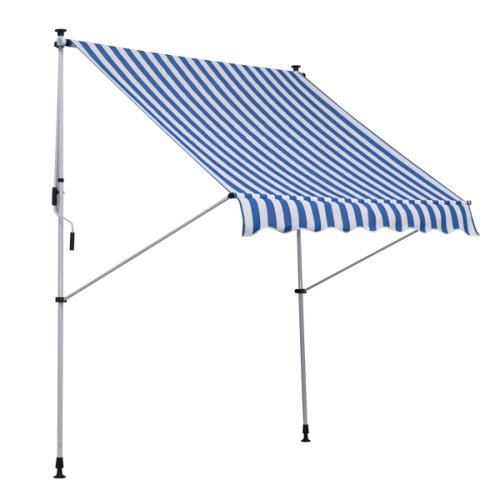 Outsunny 200 x 150cm Patio Adjustable Awning Floor- to-ceiling Retractable Shade,UV Protective - Blue and White | Aosom Ireland