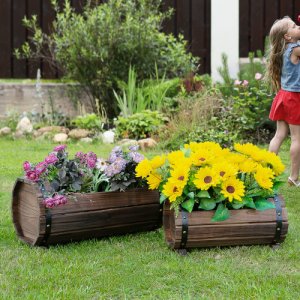 Outsunny 2PCs Wooden Planter Box Flower Plant Pot Outdoor&Indoor Flower Beds Plant Box with Solid Wood Carbonized Colour | Aosom Ireland