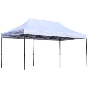 Outsunny 3.0mx5.9m Folding Gazebo Steel Canopy Party Tent Adjustable Height With Pulling Bag, White