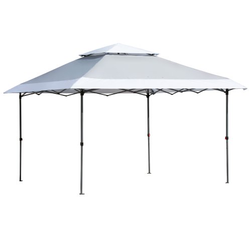 Outsunny 3.5 x 3.5m Outdoor Pop-Up Party Tent Canopy w/ Double Roof, 3-Level Adjustable Height & Roller Bag, Light Grey & White | Aosom Ireland