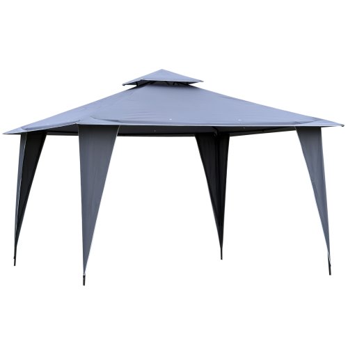 Outsunny 3.5x3.5m Side-Less Outdoor Canopy Tent Gazebo w/ 2-Tier Roof Steel Frame Garden Party Gathering Shelter Grey | Aosom Ireland