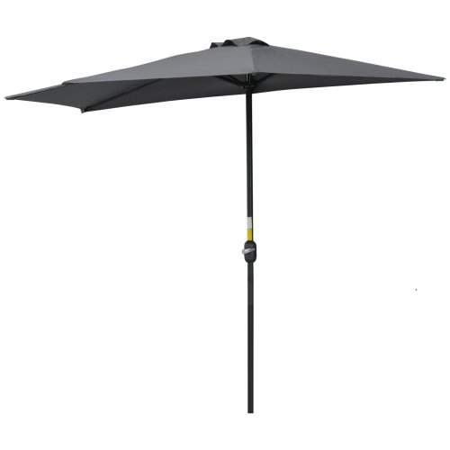 Outsunny 3(m) Half Parasol Semi Round Umbrella Patio Metal Frame Crank Handle for Balcony-- NO BASE INCLUDED, Grey | Aosom Ireland