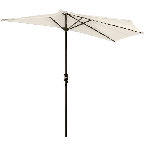 Outsunny 3(m) Half Parasol Semi Round Umbrella Patio Metal Frame Crank Handle for Balcony-- NO BASE INCLUDED, White | Aosom Ireland