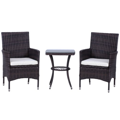 Outsunny 3 Pcs Rattan Bistro Set: 1 x Table, 2 x Chairs-Brown|Aosom Ireland