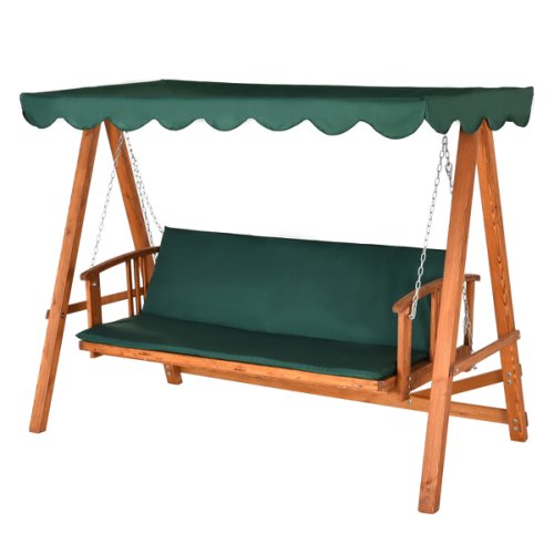 Outsunny 3 Seater 2-in-1 Wooden Garden Swing Chair Seat Outdoor Convertible Hammock Bench Furniture Lounger Bed Wood, Dark Green | Aosom Ireland