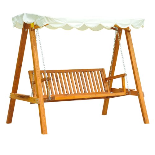 Outsunny 3 Seater Wooden Wood Garden Swing Chair Seat Hammock Bench Furniture Lounger Bed Wooden New (Cream) | Aosom Ireland
