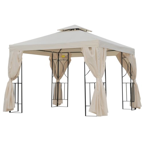 Outsunny 3 x 3 m Garden Metal Gazebo Marquee Patio Wedding Party Tent Canopy Shelter w/ Pavilion Sidewalls (Beige) | Aosom Ireland