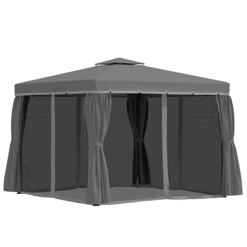 Outsunny 3 x 3(m) Patio Gazebo Canopy Garden Pavilion Tent Shelter Marquee w/ 2 Tier Water Repellent Roof Dark Grey | Aosom Ireland