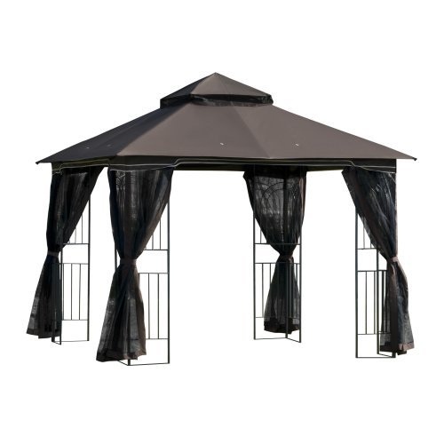Outsunny 3 x 3 Meter Metal Gazebo Garden 2-tier Roof Marquee Party Tent Canopy Pavillion Patio Shelter W/ Netting & Shelf | Aosom Ireland