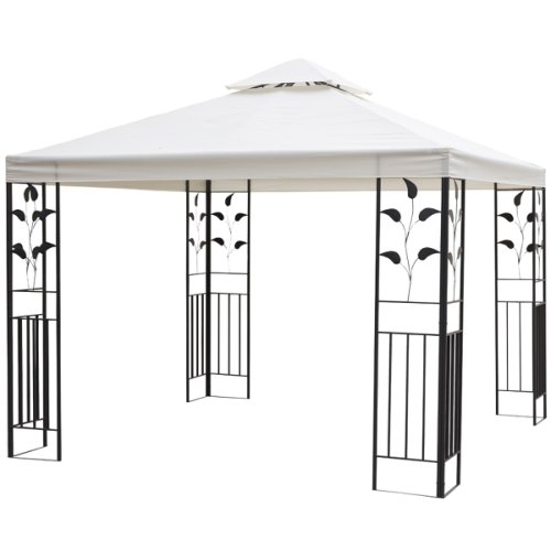 Outsunny 3 x 3m Outdoor Garden Steel Gazebo w/ 2 Tier Roof, Patio Canopy Marquee Patio Party Tent Canopy Shelter Vented Roof Cream | Aosom Ireland