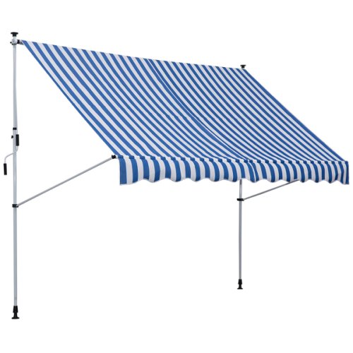 Outsunny 300 x 150cm Patio Adjustable Awning Floor- to-ceiling Retractable Shade,UV Protective - Blue and White | Aosom Ireland