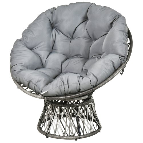 Outsunny 360° Swivel Rattan Papasan Moon Bowl Chair Round Lounge Garden Wicker Basket Seat w/Padded Cushion Oversized|Aosom Ireland