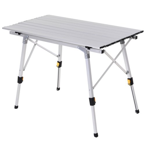 Outsunny 3FT Folding Aluminium Picnic Table Portable Camping BBQ Table Roll Up Top with Carrying Bag Silver|Aosom Ireland