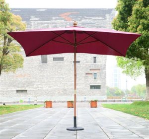 Outsunny 3m x 2m Wooden Garden Parasol / Sun Shade-Wine Red