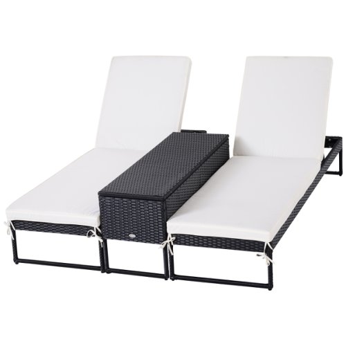 Outsunny 3PC Rattan Sun Lounger Garden Outdoor Wicker Weave Recliner Bed Side Table Set Patio Furniture with Cushion - Black | Aosom Ireland