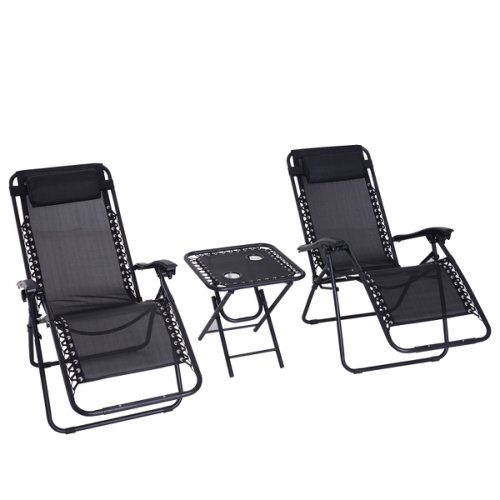 Outsunny 3pcs Reclining Folding Garden Zero Gravity Chairs Sun Lounger Set with Table Cup Holders Yard Pool|Aosom Ireland