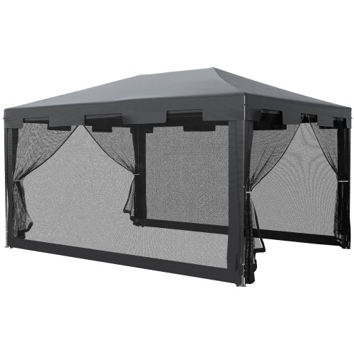 Outsunny 4 m x 3 m Gazebo Party Tent Outdoor Canopy Garden Sun Shade w/ Mesh Sidewalls, Grey | Aosom Ireland