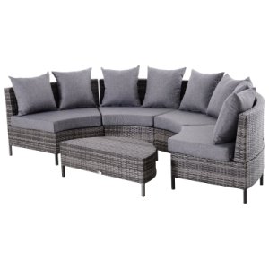Outsunny 4-Seater Half Moon Shaped Rattan Outdoor Garden Furniture Set Grey