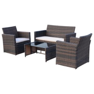 Outsunny 4-Seater Outdoor Garden PE Rattan Sofa Set w/ Coffee Table Brown