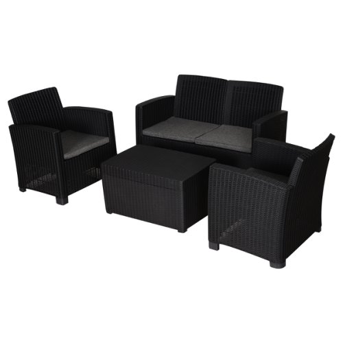 Outsunny 4-Seater Outdoor Garden PP Rattan Effect Furniture Set w/ Cushion Black|Aosom Ireland