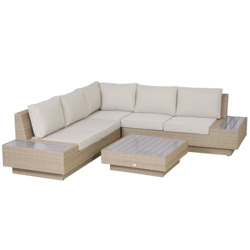 Outsunny 4Pcs Sectional Rattan Sofa Garden Furniture Set Coffee Table Chairs Loveseat Outdoor w/ Cushion Outdoor Patio | Aosom Ireland