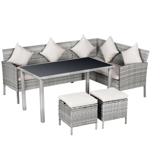 Outsunny 5 Piece Modern Outdoor Patio Rattan Wicker Furniture Patio Dining Table Stool Chaise Lounge Set | Aosom Ireland