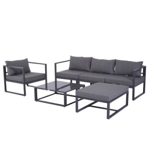 Outsunny 6pcs Garden Sectional Sofa Set Aluminum Frame Coffee Table Footstool w/ Cushions