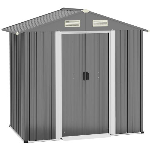 Outsunny 6x4ft Corrugated Steel Plate Garden Shed Grey NEXT DAY DELIVERY | Aosom Ireland