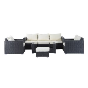 Outsunny 7 pc Rattan Sofa Set W/ Cushions-Black/Beige