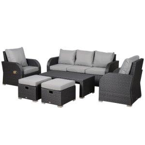 Outsunny 7-Seater Outdoor Garden Rattan Furniture Set w/ Recliners Grey