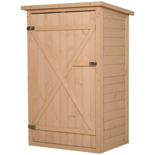 Outsunny 75L x 56W x115Hcm Fir Wood Garden Storage Shed w/ Shelves Wood Tone