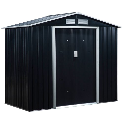 Outsunny 7ft x 4ft Lockable Garden Shed Large Patio Roofed Tool Metal Storage Building Foundation Sheds Box Outdoor Furniture | Aosom Ireland