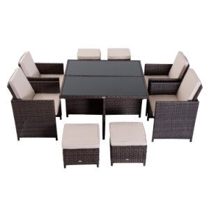 Outsunny 9 PCS Rattan Dining Set-Brown