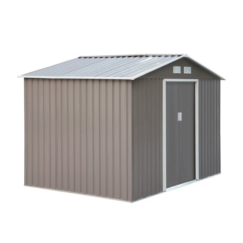 Outsunny 9 x 6FT Outdoor Garden Roofed Metal Storage Shed Tool Box Grey | Aosom Ireland