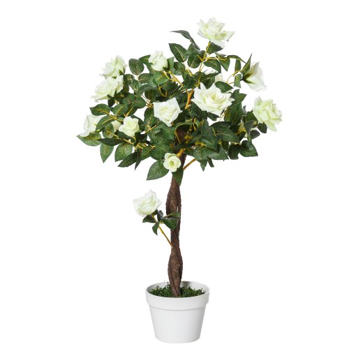 Outsunny 90cm/3FT Artificial Rose Tree Fake Decorative Plant w/ 21 Flowers Pot Indoor Outdoor Faux Decoration Home Office Décor & | Aosom Ireland