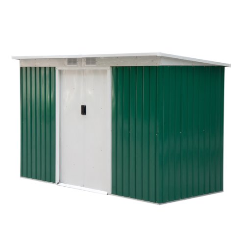 Outsunny 9ft x 4ft Corrugated Garden Metal Storage Shed Outdoor Equipment Tool Box with Foundation Ventilation & Doors | Aosom Ireland