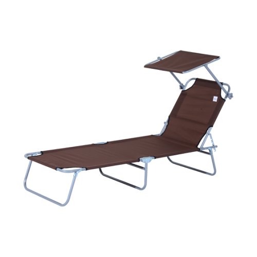 Outsunny Adjustable Sun Lounger Seat with Sun Shade-Brown|Aosom Ireland