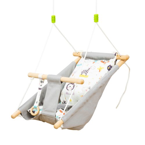 Outsunny Baby Swing Seat, Kids Hanging Hammock Chair, with Cotton-Padded Pillow, Wooden Frame for Ages 6-36 Months, Grey | Aosom Ireland