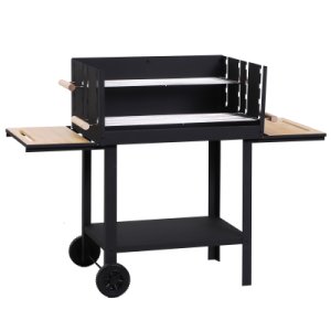 Outsunny Charcoal BBQ Grill, Cold-Rolled Iron, Fir Wood, 138Lx52.5Wx101H cm-Black