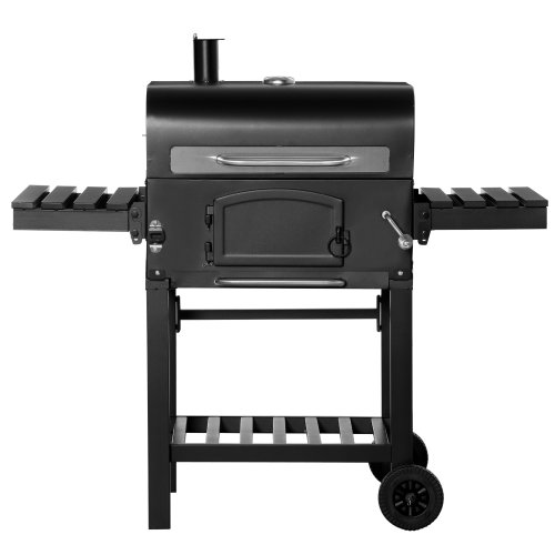 Outsunny Charcoal Grill BBQ Trolley w/ Adjustable Charcoal Height Garden Smoker Barbecue w/ Folding Shelves Thermometer on Lid | Aosom Ireland