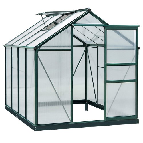 Outsunny Clear Polycarbonate Greenhouse Large Walk-In Green House Garden Plants Grow Galvanized Base Aluminium Frame(6 x 8ft) | Aosom Ireland