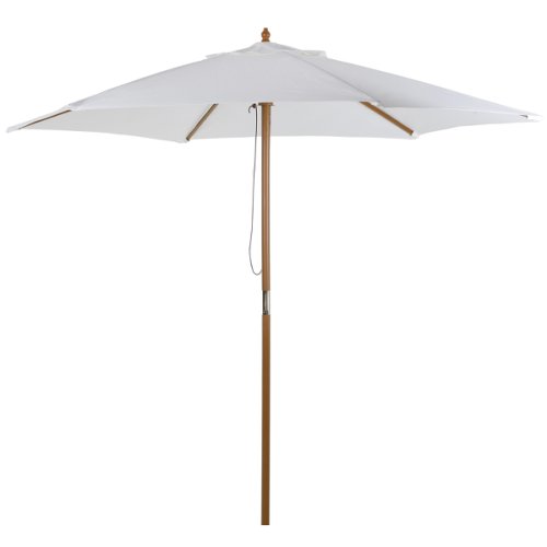 Outsunny D2.5m Bamboo Wooden Market Patio Umbrella Garden Parasol Outdoor Sunshade Canopy, 6-ribs, Cream White | Aosom Ireland