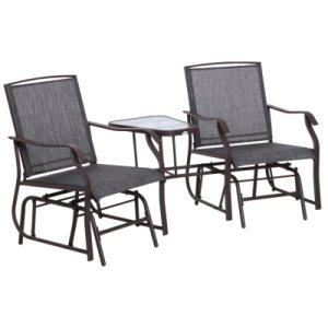 Outsunny Double Glider Rocking Chairs Garden Table High Back Conversation Set