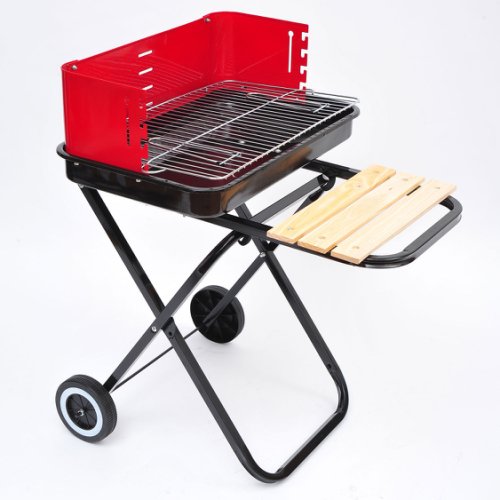 Outsunny Foldable Charcoal Barbecue Grill W/ Wheels-Red & Black|Aosom Ireland