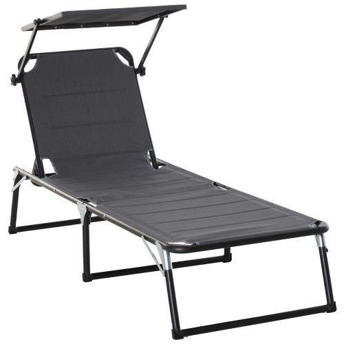 Outsunny Foldable Reclining Sun Lounger w/Canopy Lounge Chair Camping Folding Bed Cot 5-Position Adjustable Back| Aosom Ireland