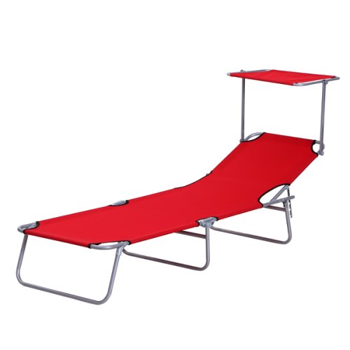 Outsunny Foldable sun lounger great comfort backrest and multi-position adjustable sun visor red | Aosom Ireland