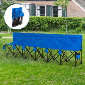 Outsunny Folding Bench 6 Seat Camping Cup Holder Picnic Steel Blue Outdoor Garden